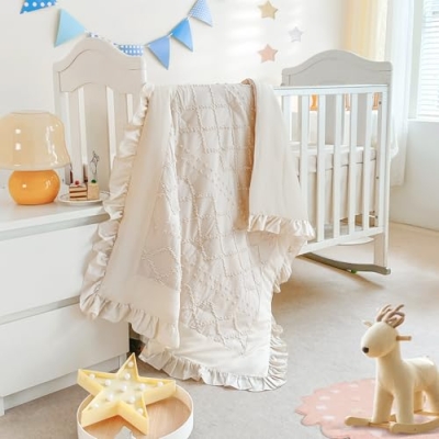 Product: Wowelife Crib Bedding Set for Girls, 3PCs Boho Crib Comforter Set Beige, Ruffle Baby Bedding Set Nursery Bedding Sets for Baby Girls and Boys, Include Quilted Comforter, Crib Skirt and Sheet, Beige
