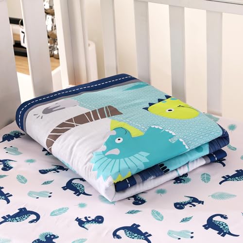Blue Dinosaur Mini Crib Bedding Set, 3 Piece Baby Boy Quilt Fitted Sheet Flat Sheet, 24 x 38 in 5 Product: Wowelife Dinosaur Mini Crib Bedding Set for Boys Blue Premium 3-Piece Baby Bedding Sheet Set Dinosaurs Nursery Crib Set Crib Comforter Set Breathable and Soft for Baby