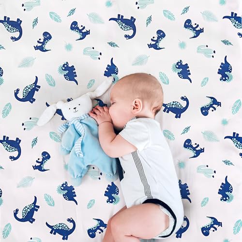 Blue Dinosaur Mini Crib Bedding Set, 3 Piece Baby Boy Quilt Fitted Sheet Flat Sheet, 24 x 38 in 6 Product: Wowelife Dinosaur Mini Crib Bedding Set for Boys Blue Premium 3-Piece Baby Bedding Sheet Set Dinosaurs Nursery Crib Set Crib Comforter Set Breathable and Soft for Baby