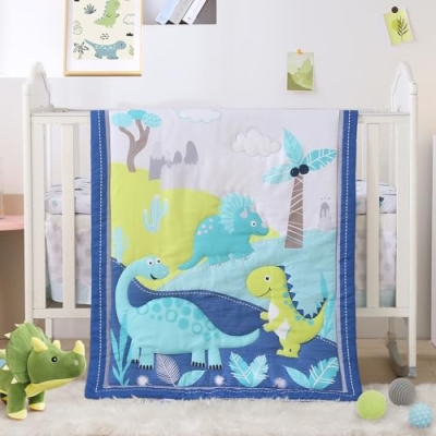 Product: Wowelife Dinosaur Mini Crib Bedding Set for Boys Blue Premium 3-Piece Baby Bedding Sheet Set Dinosaurs Nursery Crib Set Crib Comforter Set Breathable and Soft for Baby