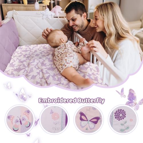Product: Wowelife Girl Crib Bedding Set, Butterfly Baby Girl Nursery Bedding Set, Premium Purple Baby Bedding Set, Baby Girl Cot Bed Set Include Quilted Comforter, Crib Skirt and Crib Sheet, Purple