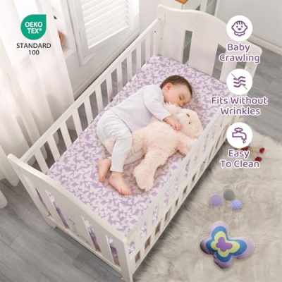 Product: Wowelife Girl Crib Bedding Set, Butterfly Baby Girl Nursery Bedding Set, Premium Purple Baby Bedding Set, Baby Girl Cot Bed Set Include Quilted Comforter, Crib Skirt and Crib Sheet, Purple