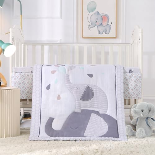 Elephant Mini Crib Bedding Set, 3 Piece Nursery Bundle, Mother Baby Elephant Gray, 24x38in Mini Crib 1 Product: Wowelife Mini Crib Bedding Set for Boys, Premium 3-Piece Elephant Baby Bedding Set Elephant, Baby Nursery Comforter Bed Set with Crib Comforter, Skirt and Sheet, Gray