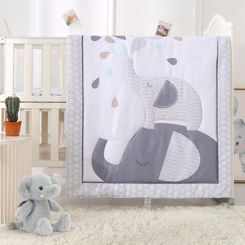 Wowelife Mini Crib Bedding Set for Boys, Premium 3-Piece Elephant Baby Bedding Set Elephant, Baby Nursery Comforter Bed Set with Crib Comforter, Skirt and Sheet, Gray - Crib Bedding Sets Product: Wowelife Mini Crib Bedding Set for Boys, Premium 3-Piece Elephant Baby Bedding Set Elephant, Baby Nursery Comforter Bed Set with Crib Comforter, Skirt and Sheet, Gray