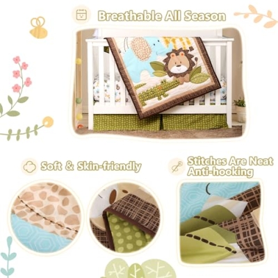 Safari Animals Mini Crib Bedding Set, Comforter Fitted Sheet Crib Skirt, Warm Brown Jungle Nursery 24x38in 11 Product: Wowelife Safari Crib Bedding Set, Mini Crib Bedding Set Boy. 3-Piece Mini Crib Comforter Set Nursery Bedding Sets for Boys Include Crib Comforter, Skirt and Sheet, Brown