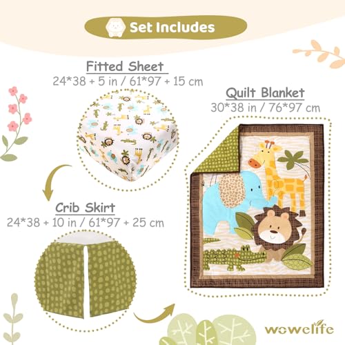 Safari Animals Mini Crib Bedding Set, Comforter Fitted Sheet Crib Skirt, Warm Brown Jungle Nursery 24x38in 3 Product: Wowelife Safari Crib Bedding Set, Mini Crib Bedding Set Boy. 3-Piece Mini Crib Comforter Set Nursery Bedding Sets for Boys Include Crib Comforter, Skirt and Sheet, Brown