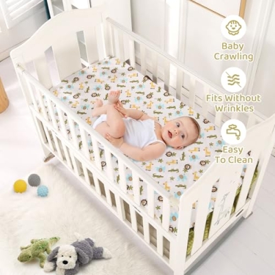 Safari Animals Mini Crib Bedding Set, Comforter Fitted Sheet Crib Skirt, Warm Brown Jungle Nursery 24x38in 9 Product: Wowelife Safari Crib Bedding Set, Mini Crib Bedding Set Boy. 3-Piece Mini Crib Comforter Set Nursery Bedding Sets for Boys Include Crib Comforter, Skirt and Sheet, Brown