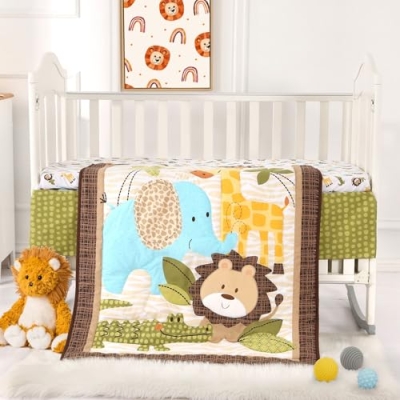 Safari Animals Mini Crib Bedding Set, Comforter Fitted Sheet Crib Skirt, Warm Brown Jungle Nursery 24x38in 8 Product: Wowelife Safari Crib Bedding Set, Mini Crib Bedding Set Boy. 3-Piece Mini Crib Comforter Set Nursery Bedding Sets for Boys Include Crib Comforter, Skirt and Sheet, Brown