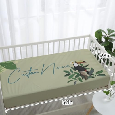 Personalized Toucan Crib Bedding Set, Custom Name Tropical Jungle Baby Nursery 5 Piece Set, Colorful Decor 32.5cm 13 Product: YISMEET Custom Crib Bedding Set – Personalized Name Tropical Toucan Baby Bedding 5-Piece Set with Soft Blanket, Fitted Sheet, Changing Pad Cover, Rug and Wall Art – Colorful Jungle Nursery Decor