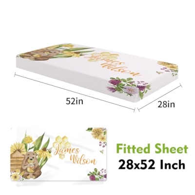 Product: YISMEET Personalized Baby Crib Bedding Set – 2-Piece Custom Name Blanket Fitted Sheet for Boys and Girls, Soft Double-Layer Minky Bedding for Nursery, Newborn, Yellow Bee Theme