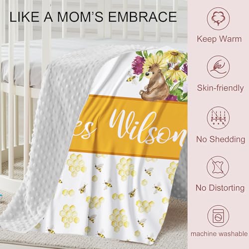 Product: YISMEET Personalized Baby Crib Bedding Set – 2-Piece Custom Name Blanket Fitted Sheet for Boys and Girls, Soft Double-Layer Minky Bedding for Nursery, Newborn, Yellow Bee Theme
