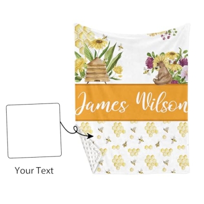 Product: YISMEET Personalized Baby Crib Bedding Set – 2-Piece Custom Name Blanket Fitted Sheet for Boys and Girls, Soft Double-Layer Minky Bedding for Nursery, Newborn, Yellow Bee Theme