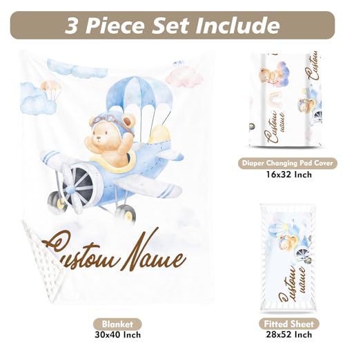 Personalized Baby Crib Bedding Set, Bear Glider Nursery Set, Custom Name 3 Piece Blanket Sheet Changing Pad Cover 32.5cm 1 Product: YISMEET Personalized Baby Crib Bedding Set – Custom Name 3-Piece Nursery Set with Bear Glider Pattern, Soft Blanket, Fitted Crib Sheet and Changing Pad Cover, for Boys Girls