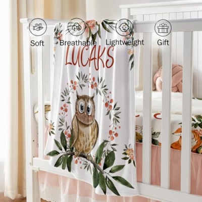 Personalized Baby Crib Bedding Set with Name, Owl Theme Nursery Set, 3 Piece Baby Shower Gift 32.5cm 11 Product: YISMEET Personalized Baby Crib Bedding Set with Name – 3-Piece Owl Theme Custom Nursery Set for Boys Girls - Soft Custom Blanket, Fitted Crib Sheet & Rug, Unique Nursery Décor