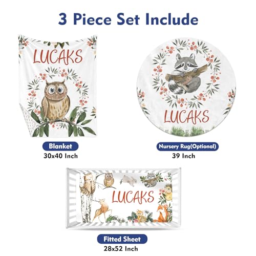Personalized Baby Crib Bedding Set with Name, Owl Theme Nursery Set, 3 Piece Baby Shower Gift 32.5cm 1 Product: YISMEET Personalized Baby Crib Bedding Set with Name – 3-Piece Owl Theme Custom Nursery Set for Boys Girls - Soft Custom Blanket, Fitted Crib Sheet & Rug, Unique Nursery Décor