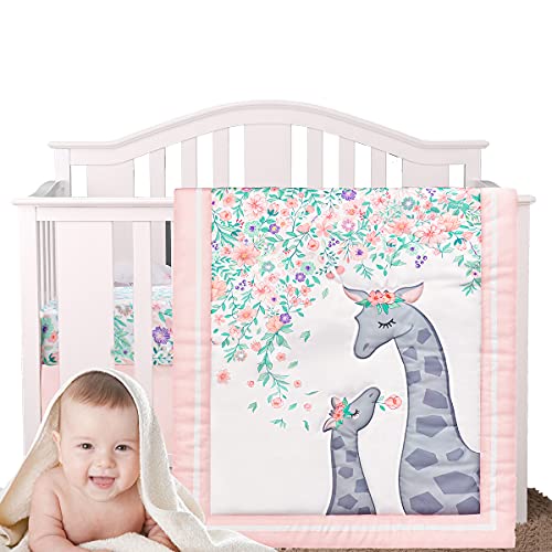 Yolent Baby Girl Crib Bedding Sets Crib Set for Girls Mini Floral Nursery Crib Bedding Sets 3 Piece Pink and Grey Princess Crib Bedding Set - Crib Bedding Sets Product: Yolent Baby Girl Crib Bedding Sets Crib Set for Girls Mini Floral Nursery Crib Bedding Sets 3 Piece Pink and Grey Princess Crib Bedding Set
