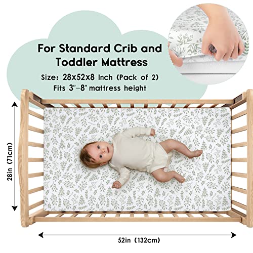 Green Leaf Crib Sheets, 2 Pack Soft Fitted Baby Sheets, Standard Crib Toddler Mattress, Microfiber, 28 x 52 x 8 inches 1 Product: Yoofoss Baby Crib Sheets for Boys Girls, Fitted Crib Sheet 2 Pack for Standard Crib and Toddler Mattress, Super Soft Microfiber Baby Sheet 28x52x8in(Green+Leaf)