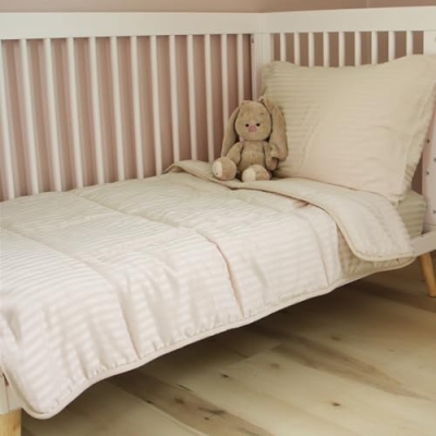 Product: ZPECC Toddler Bedding Set - 4 Piece Hypoallergenic Baby Crib Bedding Set for Boys and Girls, Includes Toddler Comforter, Flat Sheet, Fitted Sheet and Pillowcase, Cream Stripe