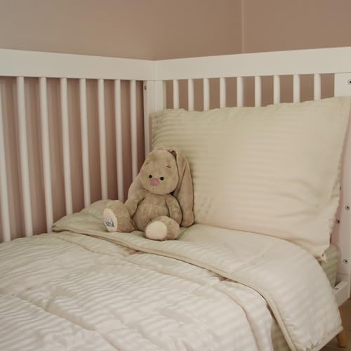 Hypoallergenic Toddler Bedding Set, Cream Stripe Crib Bedding, 4 Piece Microfiber Nursery Set, 42 x 57 in. 4 Product: ZPECC Toddler Bedding Set - 4 Piece Hypoallergenic Baby Crib Bedding Set for Boys and Girls, Includes Toddler Comforter, Flat Sheet, Fitted Sheet and Pillowcase, Cream Stripe