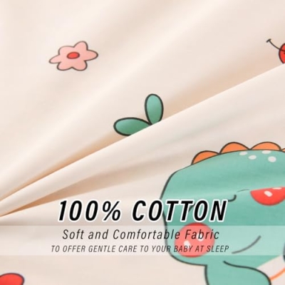 Dinosaur Crib Bedding Set, 100% Cotton Nursery Bedding, Fitted Sheet Duvet Cover Pillowcase, Standard Mini Size Bed 52x28x8in 11 Product: ZZRSSSLC Dinosaur Crib Bedding Set for Baby Boys or Girls, 3 Pieces Cute Animal Pattern Nursery Bed Set Decor with Fitted Sheet, Duvet Cover, Pillowcase,100% Cotton