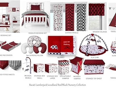Bacati Lumberjack Crib Bedding Set, Red Black Gray Rustic Nursery, 3 Piece Cotton Percale 20.5cm 16 Product: Bacati - Lumberjack Red Black Gray 3 Piece Crib Bedding Set
