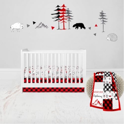 Product: Bacati - Lumberjack Red Black Gray 3 Piece Crib Bedding Set