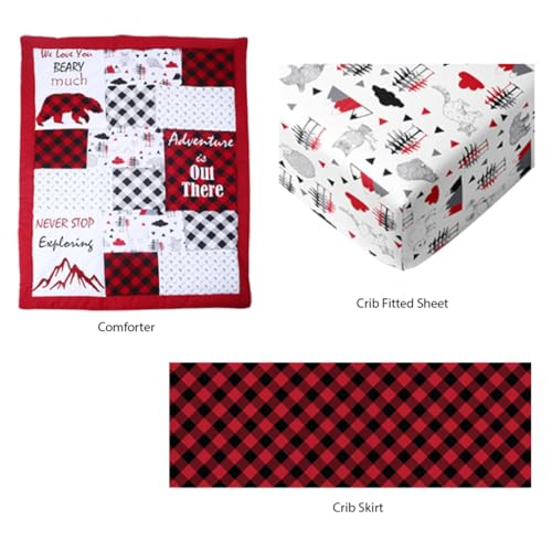 Bacati Lumberjack Crib Bedding Set, Red Black Gray Rustic Nursery, 3 Piece Cotton Percale 20.5cm 1 Product: Bacati - Lumberjack Red Black Gray 3 Piece Crib Bedding Set