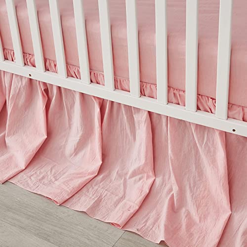 Rose Pink Ruffle Nursery Bedding Set, 600 Thread Count Cotton Crib Set, Comforter Fitted Sheet Bed Skirt, 35x45in 3 Product: Chic Ruffle 3 Piece Nursery Bedding Set 600 Thread Count - 100% Egyptian Cotton Comforter, Fitted Crib Sheet & Ruffle Bed Skirt - Rose Pink