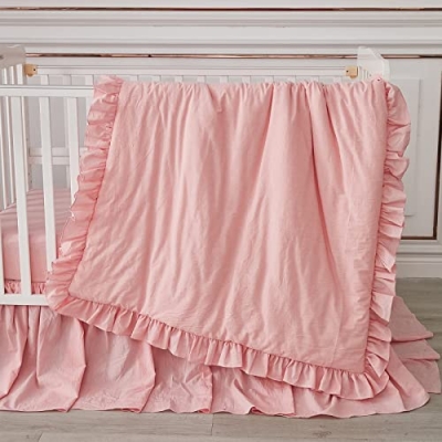 Product: Chic Ruffle 3 Piece Nursery Bedding Set 600 Thread Count - 100% Egyptian Cotton Comforter, Fitted Crib Sheet & Ruffle Bed Skirt - Rose Pink