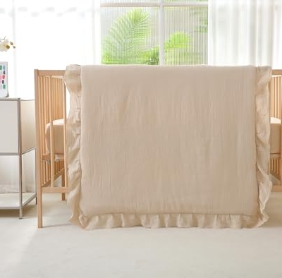 Product: CLoucl Muslin Cotton 3-Piece Crib Bedding Set for Girls Boys,Ultra Breathable Soft Crib Comforter Set with Cute Ruffled Down Alternative Crib Comforter, Fitted Sheet, Pillowcase, All Season (Beige)