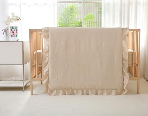 CLoucl Muslin Cotton 3-Piece Crib Bedding Set for Girls Boys,Ultra Breathable Soft Crib Comforter Set with Cute Ruffled Down Alternative Crib Comforter, Fitted Sheet, Pillowcase, All Season (Beige) - Crib Bedding Sets Product: CLoucl Muslin Cotton 3-Piece Crib Bedding Set for Girls Boys,Ultra Breathable Soft Crib Comforter Set with Cute Ruffled Down Alternative Crib Comforter, Fitted Sheet, Pillowcase, All Season (Beige)