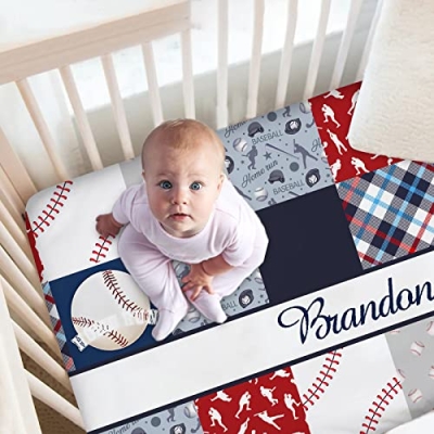 Personalized Baseball Baby Crib Bedding Set, Boys 3 Piece Nursery Set, Minky Dot Blanket, Fitted Sheet, Pillowcase, 3pc 9 Product: Custom Baseball Baby Crib Bedding Set for Boys – Personalized 3-Piece Nursery Set with Name, Minky Dot Blanket, Fitted Crib Sheet & Pillowcase for Newborns, Toddlers, Infant