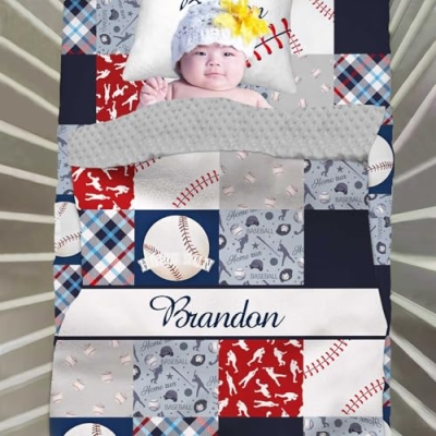 Personalized Baseball Baby Crib Bedding Set, Boys 3 Piece Nursery Set, Minky Dot Blanket, Fitted Sheet, Pillowcase, 3pc 8 Product: Custom Baseball Baby Crib Bedding Set for Boys – Personalized 3-Piece Nursery Set with Name, Minky Dot Blanket, Fitted Crib Sheet & Pillowcase for Newborns, Toddlers, Infant