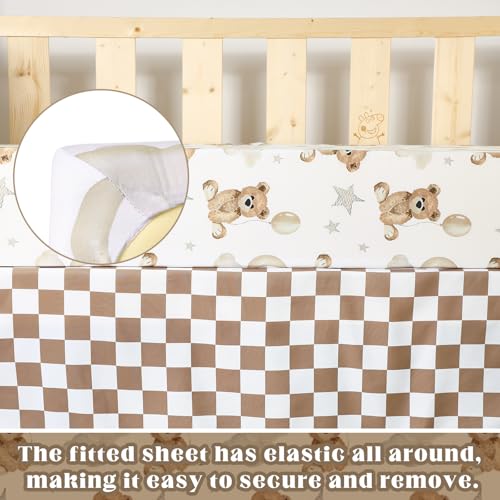 Product: Hahafelt 3 Pcs Baby Crib Bedding Set Safari Animals Dinosaurs Teddy Bear Woodland Animals Jungle Crib Set Includes Quilt, Fitted Sheet, Skirt for Baby Boy Girl(Brown,Teddy Bear)