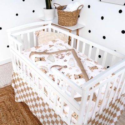 Product: Hahafelt 3 Pcs Baby Crib Bedding Set Safari Animals Dinosaurs Teddy Bear Woodland Animals Jungle Crib Set Includes Quilt, Fitted Sheet, Skirt for Baby Boy Girl(Brown,Teddy Bear)