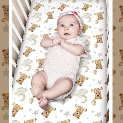 Product: Hahafelt 3 Pcs Baby Crib Bedding Set Safari Animals Dinosaurs Teddy Bear Woodland Animals Jungle Crib Set Includes Quilt, Fitted Sheet, Skirt for Baby Boy Girl(Brown,Teddy Bear)