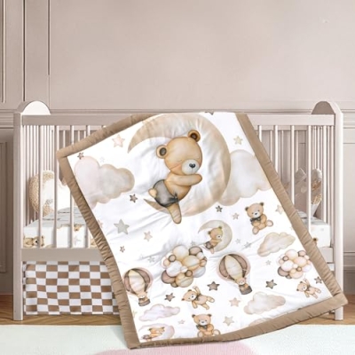 Product: Hahafelt 3 Pcs Baby Crib Bedding Set Safari Animals Dinosaurs Teddy Bear Woodland Animals Jungle Crib Set Includes Quilt, Fitted Sheet, Skirt for Baby Boy Girl(Brown,Teddy Bear)