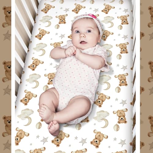 Product: Hahafelt 3 Pcs Baby Crib Bedding Set Safari Animals Dinosaurs Teddy Bear Woodland Animals Jungle Crib Set Includes Quilt, Fitted Sheet, Skirt for Baby Boy Girl(Brown,Teddy Bear)