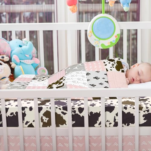Product: Hahafelt 3 Piece Patchwork Western Crib Bedding Set for Boys Girls Cow Cactus Print Baby Bedding Barnyard Western Nursery Decor Soft Baby Bed Set Includes Quilt Fitted Crib Sheet Bed Skirt (Cowgirls)
