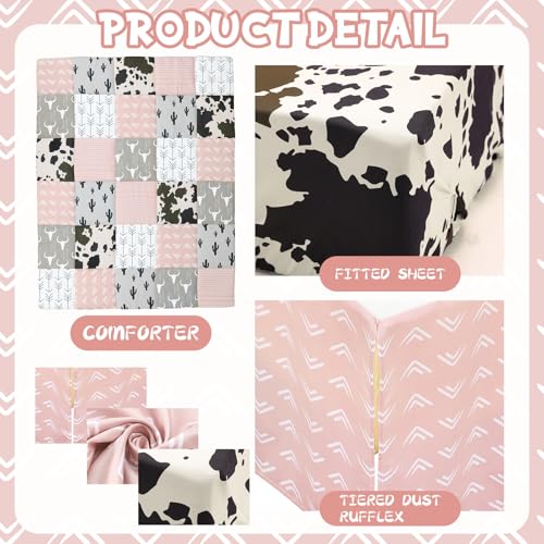 Product: Hahafelt 3 Piece Patchwork Western Crib Bedding Set for Boys Girls Cow Cactus Print Baby Bedding Barnyard Western Nursery Decor Soft Baby Bed Set Includes Quilt Fitted Crib Sheet Bed Skirt (Cowgirls)