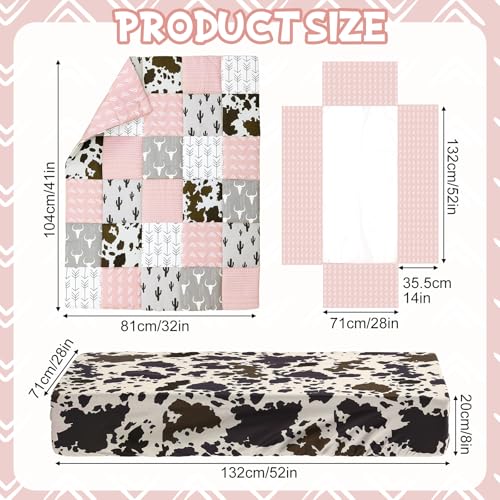 Product: Hahafelt 3 Piece Patchwork Western Crib Bedding Set for Boys Girls Cow Cactus Print Baby Bedding Barnyard Western Nursery Decor Soft Baby Bed Set Includes Quilt Fitted Crib Sheet Bed Skirt (Cowgirls)