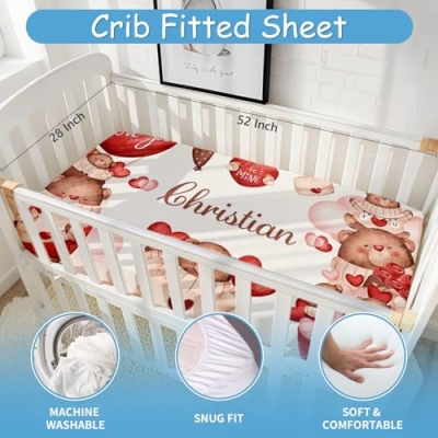 Product: Hatchaa Personalized Baby Crib Bedding Set, 5 Pcs Custom Name Bedding Set for Girls Boys, Red Bear Baby Crib Set, Double Layer Nursery Bedding Set for Infants Toddlers Newborn Customized Gifts