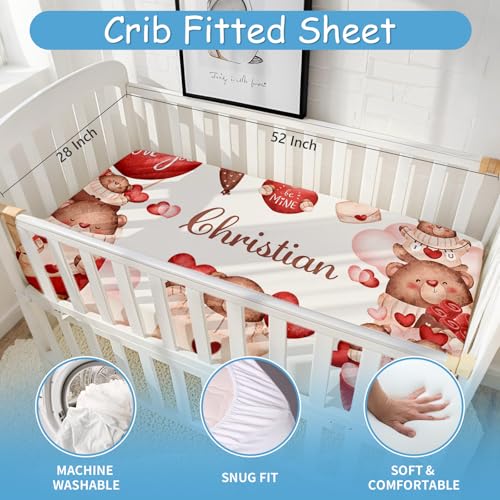 Product: Hatchaa Personalized Baby Crib Bedding Set, 5 Pcs Custom Name Bedding Set for Girls Boys, Red Bear Baby Crib Set, Double Layer Nursery Bedding Set for Infants Toddlers Newborn Customized Gifts