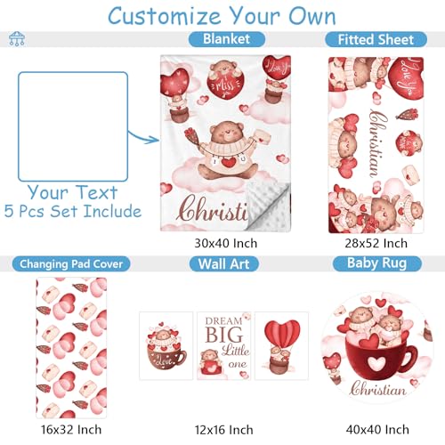 Product: Hatchaa Personalized Baby Crib Bedding Set, 5 Pcs Custom Name Bedding Set for Girls Boys, Red Bear Baby Crib Set, Double Layer Nursery Bedding Set for Infants Toddlers Newborn Customized Gifts