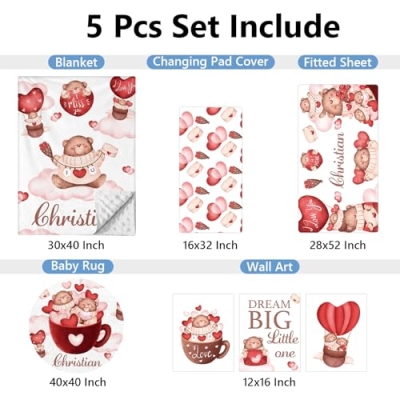 Personalized Red Bear Baby Crib Bedding Set, KAINSY 5 Piece Custom Nursery Set, 32.5cm 9 Product: KAINSY Custom Crib Bedding Set, 5 Pcs Personalized Name Red Bear Theme Baby Crib Set for Infants Toddlers, Double Layer Nursery Bedding Set for Baby Boys Girls, New Parents Customized Birthday Gifts