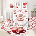Product: KAINSY Custom Crib Bedding Set, 5 Pcs Personalized Name Red Bear Theme Baby Crib Set for Infants Toddlers, Double Layer Nursery Bedding Set for Baby Boys Girls, New Parents Customized Birthday Gifts