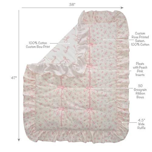 Product: Lambs & Ivy Coquette Floral Pink Bows Aesthetic 3-Piece Baby Crib Bedding Set