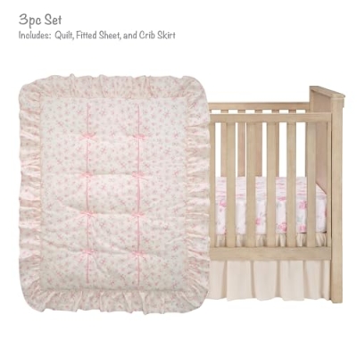 Product: Lambs & Ivy Coquette Floral Pink Bows Aesthetic 3-Piece Baby Crib Bedding Set