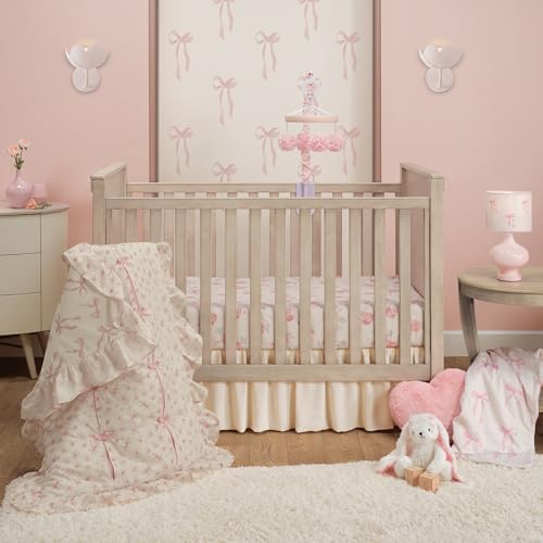 Product: Lambs & Ivy Coquette Floral Pink Bows Aesthetic 3-Piece Baby Crib Bedding Set