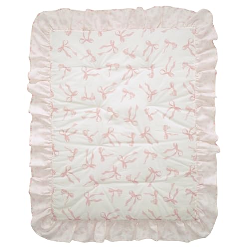 Product: Lambs & Ivy Coquette Floral Pink Bows Aesthetic 3-Piece Baby Crib Bedding Set